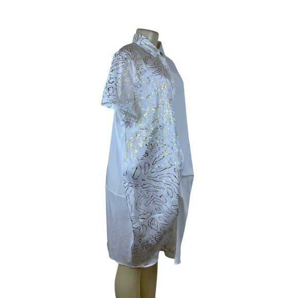 Beulah Women’s White/Gold Short Sleeve Asymmetrical Shirt Dress Size M/L - New - Picture 2 of 6